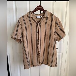 ASOS Relaxed Texture Collared Shirt Beige (Size M)